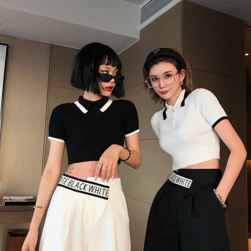 Polo women's short sleeve Hong Kong Style 2021 new summer slim slim and navel revealing short top