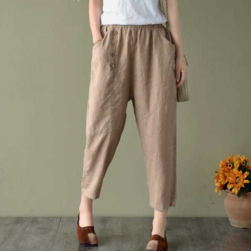 Nine point linen pants women's loose Size Cotton hemp small leg Harem Pants casual hemp dad radish pants summer thin