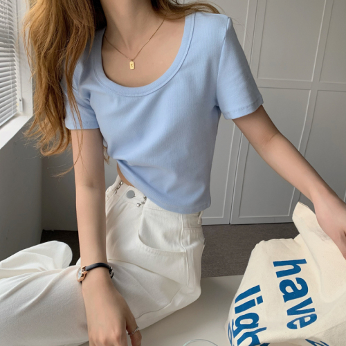 Simple Korean loose short T-shirt with round neck