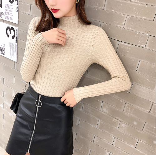 Women's white base coat with half high collar Knitted Top in spring and autumn new slim and versatile sweater in 