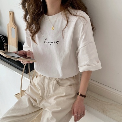 Summer clothes 2021 new Korean loose print short sleeve T-shirt women's fashionable foreign style white base coat