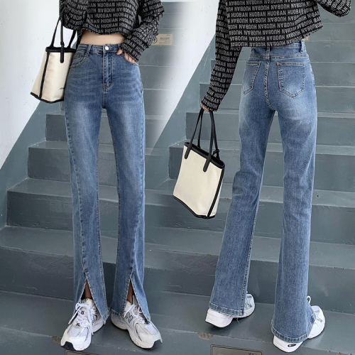 Real photo 2021 summer and autumn new drop feeling floor dragging pants micro split jeans women loose and thin