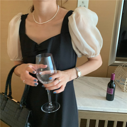 Real shot and real price Korean celebrity elegant and thin Hepburn style medium length dress