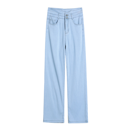 Real shot zhentiansi micro elastic three length wide leg high waist jeans women's summer thin loose floor pants