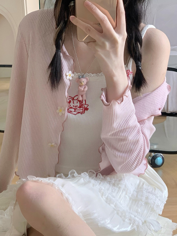 Lace knitted cardigan thin women's summer sunscreen loose sweet Japanese cute little coat