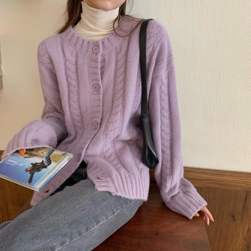 Blue coat women's spring and autumn retro soft wind sweater cardigan sweater loose wear 2021 new fashion
