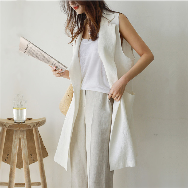 Single breasted loose and versatile vest vest waistcoat white 2021 early autumn sleeveless suit vest linen Middle Elder girl