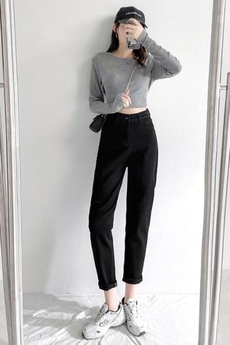 High waist P-Label stretch jeans women's 2021 autumn new loose and versatile harem jeans