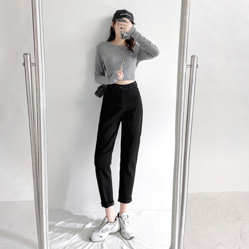 High waist P-Label stretch jeans women's 2021 autumn new loose and versatile harem jeans