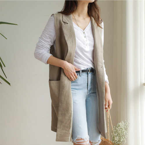 Single breasted loose and versatile vest vest waistcoat white  early autumn sleeveless suit vest linen Middle Elder girl