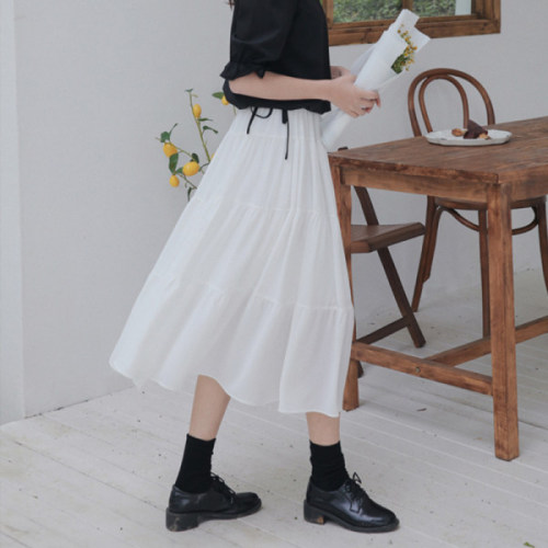 Official figure real price  new spring summer autumn skirt white A-line skirt super fairy high waist mid length cake skirt