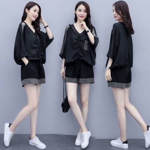 Summer new hollow out splicing Shorts Set Korean fashion casual casual suit pants two-piece set women's wear