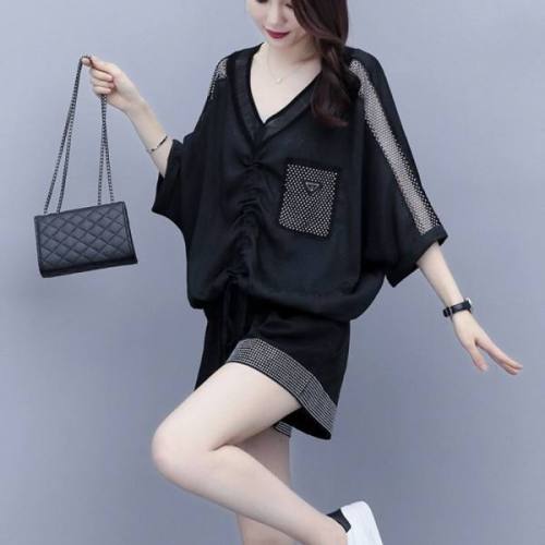 Summer new hollow out splicing Shorts Set Korean fashion casual casual suit pants two-piece set women's wear