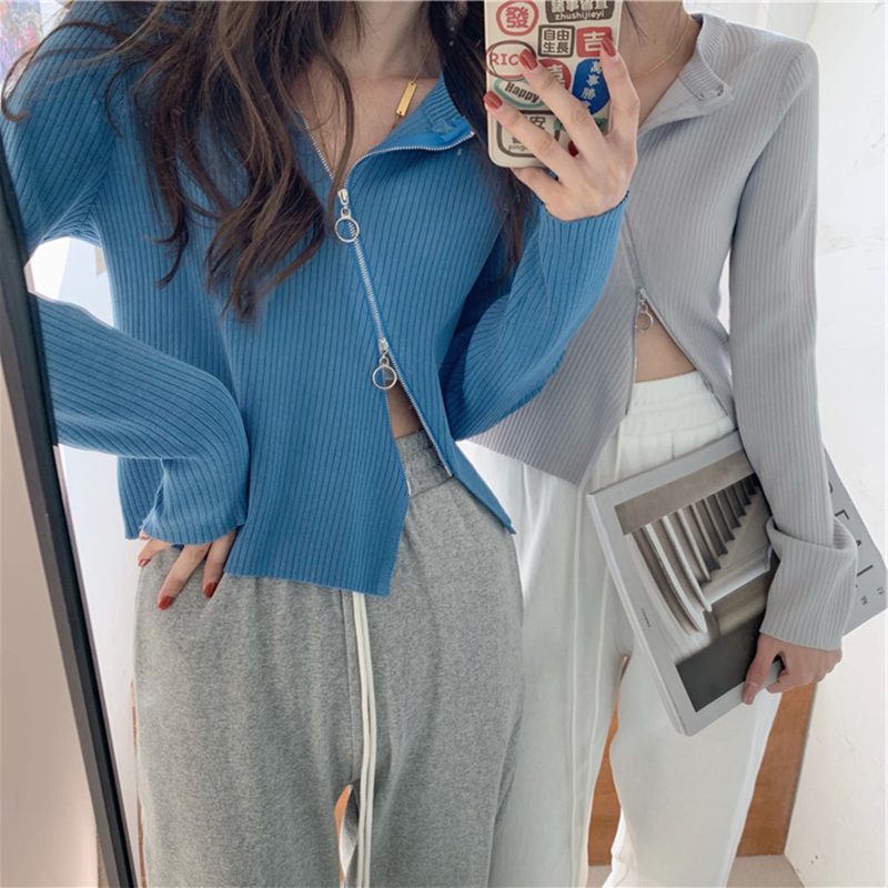 Design sense niche zipper Sweater Jacket Women's spring and autumn lazy style loose and versatile casual jacket