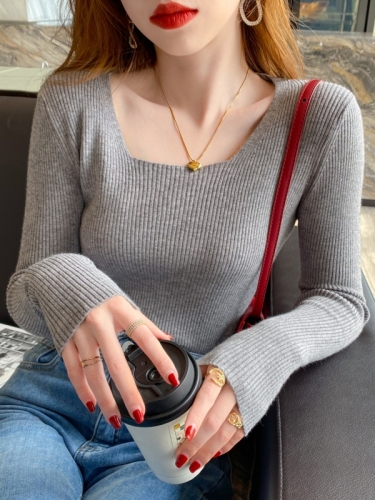 French square neck thin knit bottomed shirt women's inner layer new fashion slim slim top trend in spring 