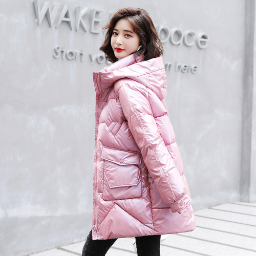 Real shot net red cocoon down jacket women's medium long thickened bright face waterproof washfree lady show neon jacket