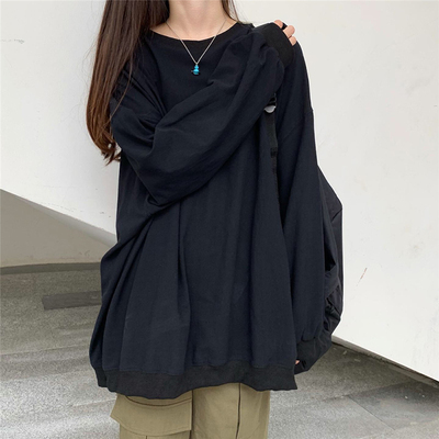 Spring and autumn thin solid color long sleeve sweater women's Korean loose student round neck top fashion