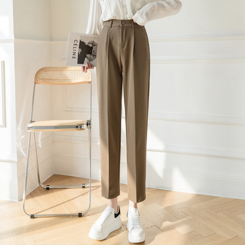Real time suit pants women's 2021 spring and autumn new slim nine point high waist vertical feeling straight tube loose casual smoke tube pants