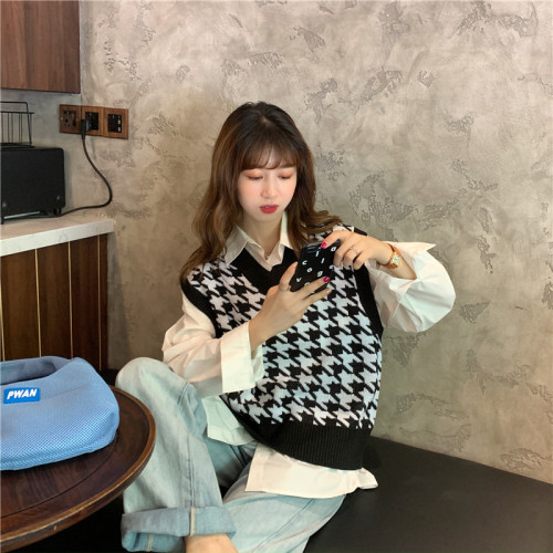 Vest, vest, knitted coat, women's spring and Autumn New Korean loose net red shirt, two-piece suit