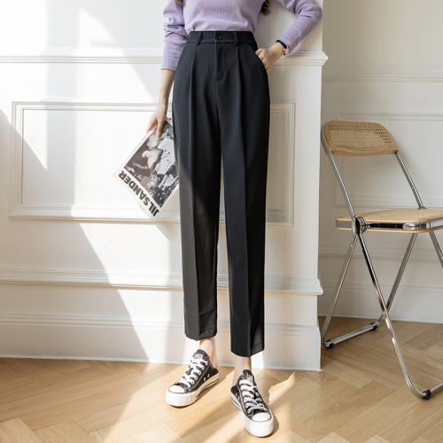 Real time suit pants women's 2021 spring and autumn new slim nine point high waist vertical feeling straight tube loose casual smoke tube pants