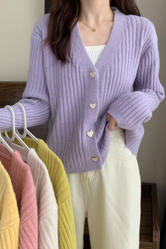 Pink V-Neck Sweater women's early spring and autumn 2021 new short loose top gentle lazy knitted cardigan coat