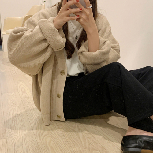 Lazy style casual Korean chic long sleeve knitted cardigan 2021 new loose thickened sweater coat women's early autumn
