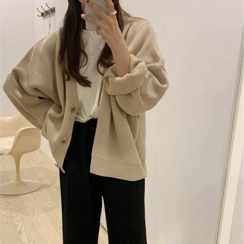 Lazy style casual Korean chic long sleeve knitted cardigan 2021 new loose thickened sweater coat women's early autumn