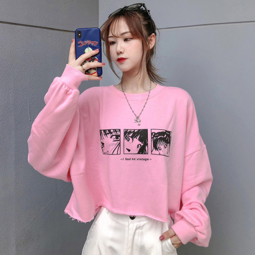 Official figure Japanese and Korean women's short sweater women's thin cartoon printing lazy trend