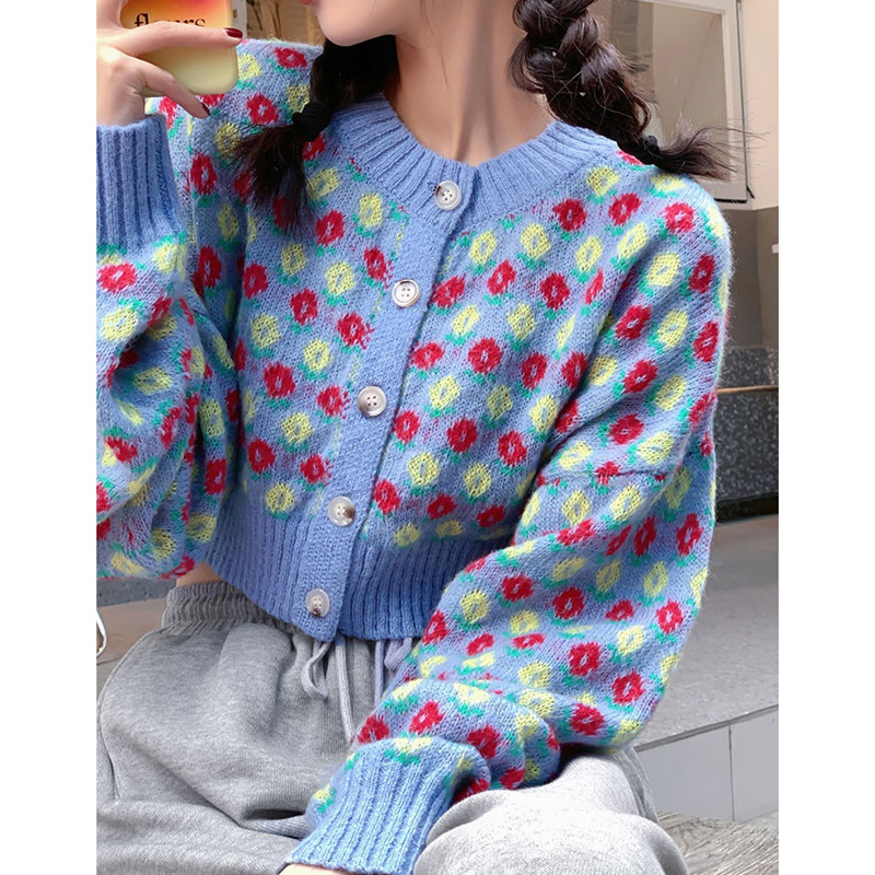 Jacquard sweater coat women's cardigan new loose and versatile early autumn jacket sweater