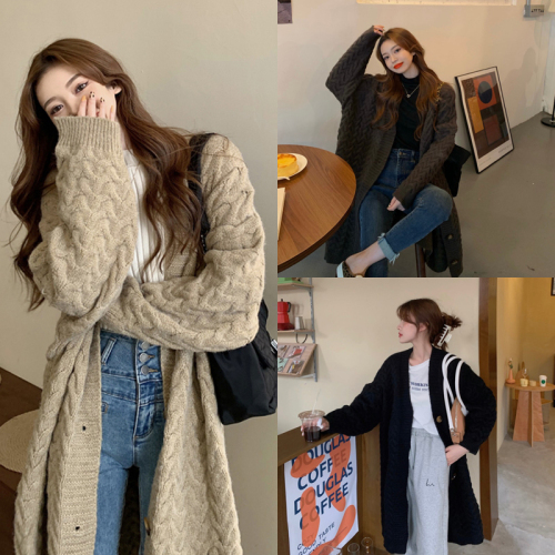Medium and long sweaters, women's loose clothes, new Korean lazy coat in autumn and winter, foreign clothes