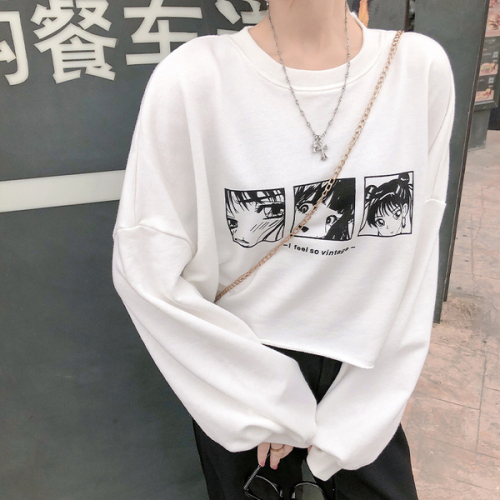 Official figure Japanese and Korean women's short sweater women's thin cartoon printing lazy trend