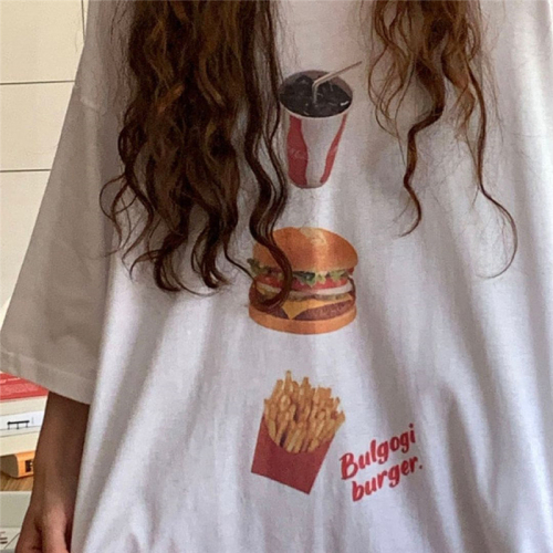 Protected ~ autumn Korea East Gate ins interesting American hamburger coke fries T-shirt short sleeve blouse female