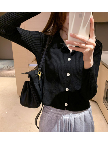 Knitted cardigan women's  spring and autumn new fashion foreign style polo shirt loose with thin sweater coat