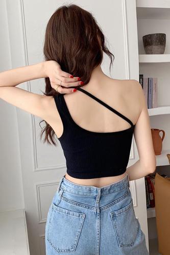 Real shooting and real price wearing short suspender vest outside sexy off shoulder top with sleeveless knitting backing inside