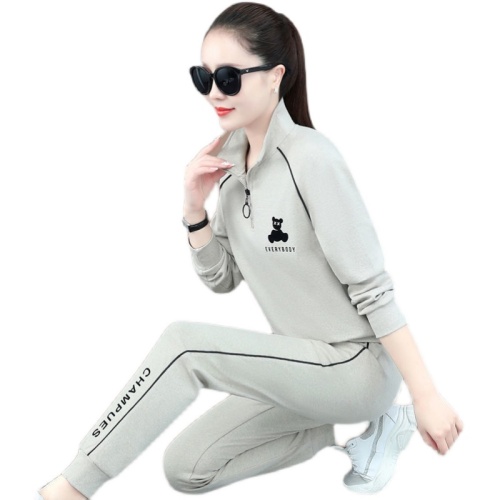 Sports and leisure suit women's spring and autumn new loose large stand collar sweater two pieces of running clothes