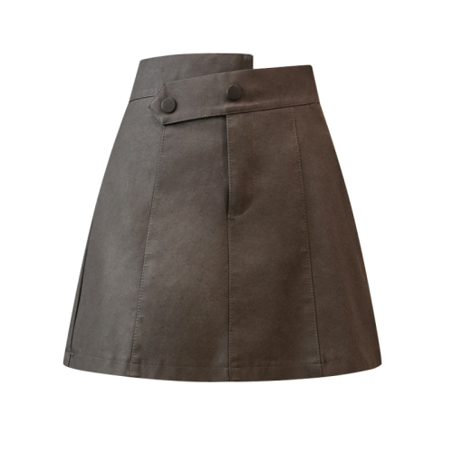 Real # design PU leather skirt women's autumn and winter  new high waist A-line skirt covering the hip and preventing the light from leaving the hip short skirt