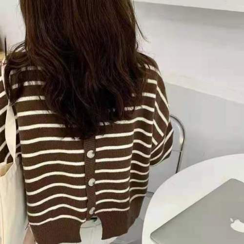 Korea 2021 autumn new style foreign style versatile loose striped sweater sweater top
