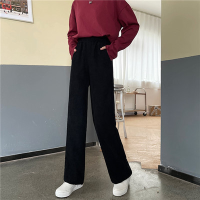 Spring corduroy women's high waist straight tube loose wide leg pants