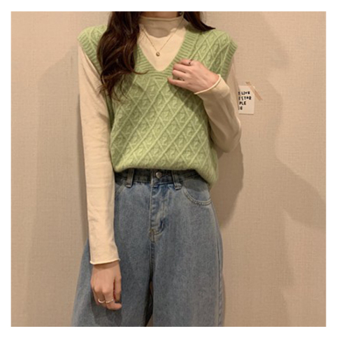 Autumn and winter new Korean Vintage sweater knitted vest with vest women's fashion