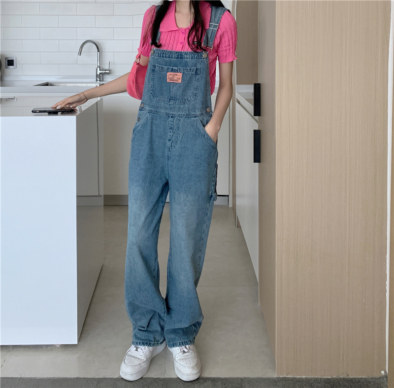 Real shooting autumn Costume Large Size fat mm fashionable design sense overalls high waist loose overalls