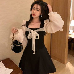 2021 new autumn dress design sense of minority retro French little black skirt temperament slim super Fairy Dress