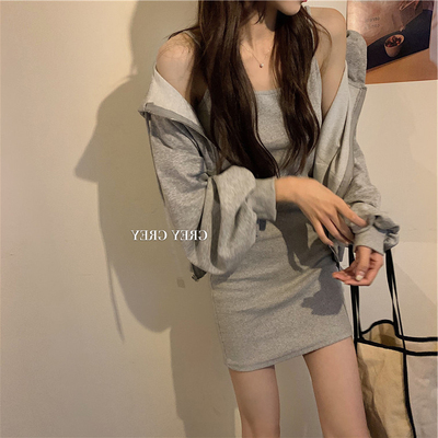 Autumn new style foreign style net red fried Street casual sweater suspender dress