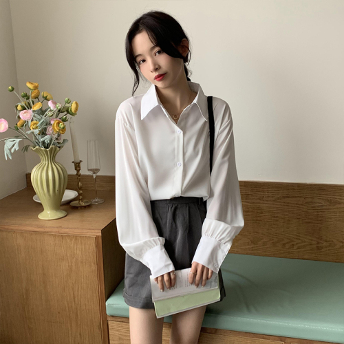 #Spring and autumn new high-grade large fat mm long sleeve shirt women's Design Hong Kong Style Folding shirt coat