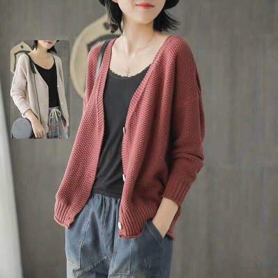 Knitted cardigan women's autumn clothes new loose large lazy literature and art coat
