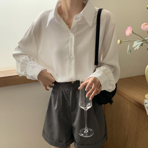 #Spring and autumn new high-grade large fat mm long sleeve shirt women's Design Hong Kong Style Folding shirt coat