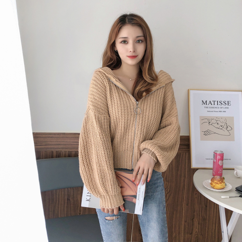 Real shooting sweater women wear cardigan in autumn and winter, thickened short foreign style, small man with hat, small knitted women's coat