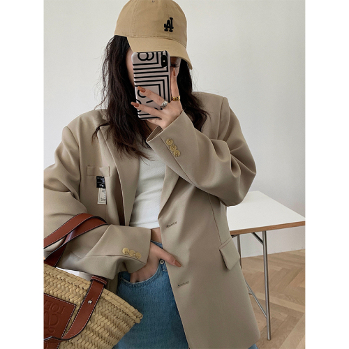 Left women's casual small suit silhouette coat women's top early autumn new medium and long loose suit