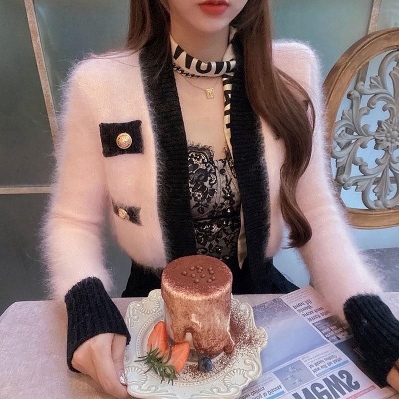 Mink coat women's 2021 autumn and winter new small fragrance celebrity short mink sweater knitted cardigan foreign style coat