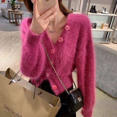 Mink wool knitted cardigan women wear new light mature women's net red long sleeved coat in autumn and winter