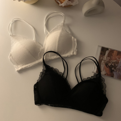 Real price Korean thin underwear set women's small chest gathered without steel ring lace traceless back bra